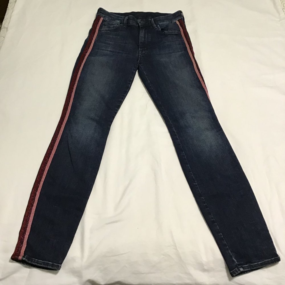 Mother High Waist Looker Jeans Here Kitty Kitty Racer Glitter Size 26